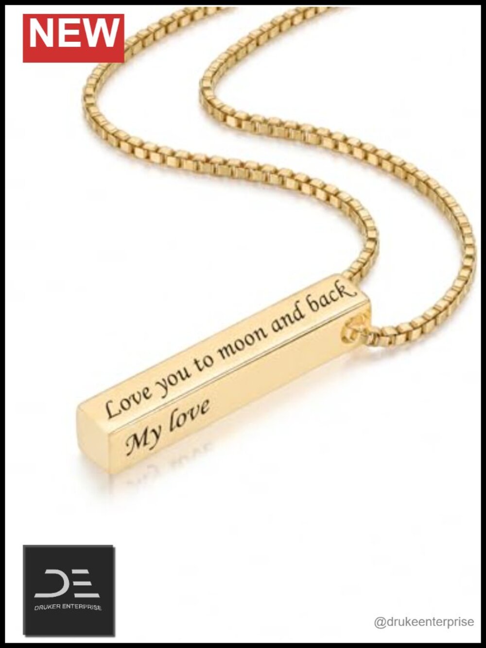 14K Gold Pillar Bar Necklace Women Engraved Vertical Bar Pendant Love Gift